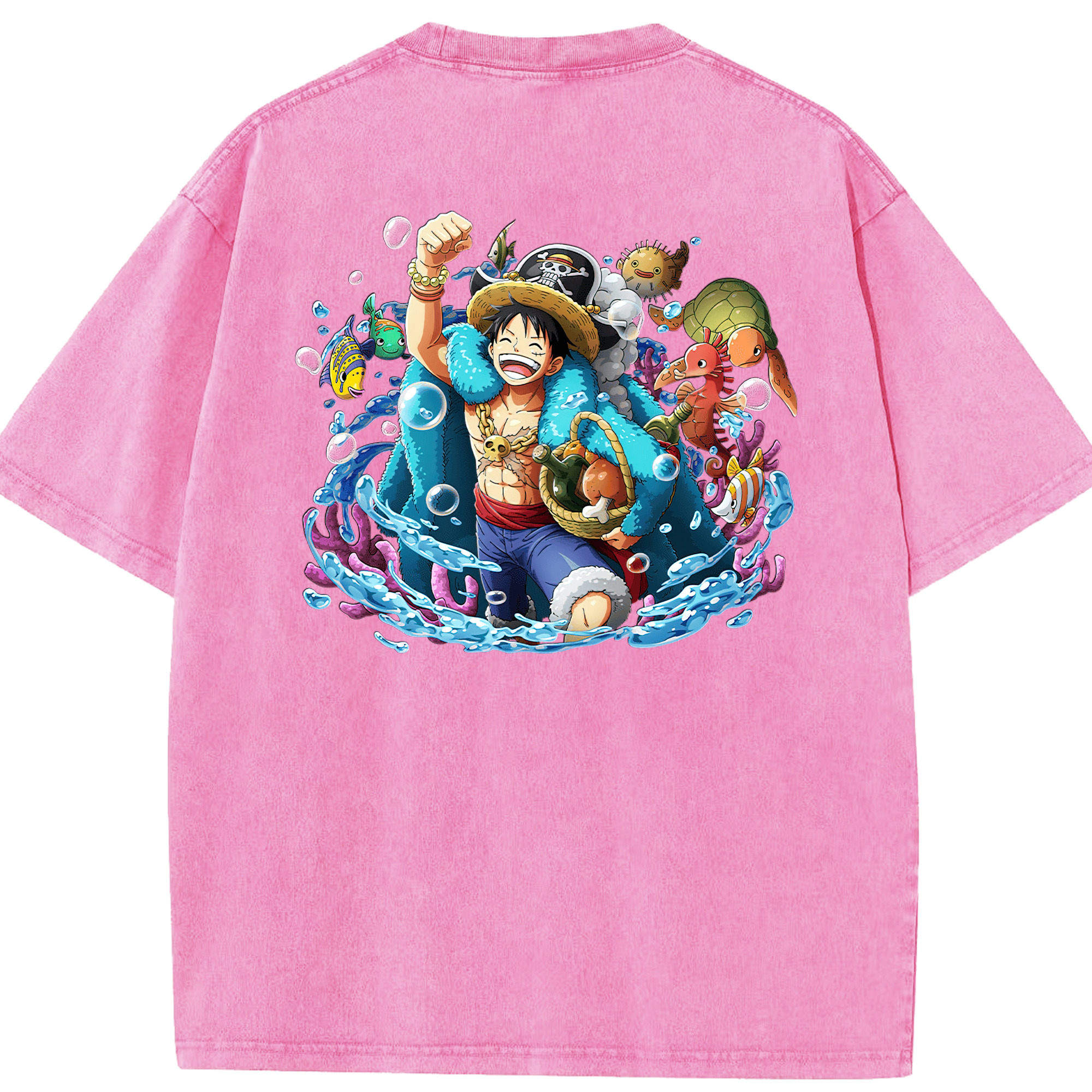 ワンピース モンキー・D・ルフィ ONE PIECE Monkey D. Luffy 綿100% ヴィンテージ風 半袖Tシャツ（背面プリント）